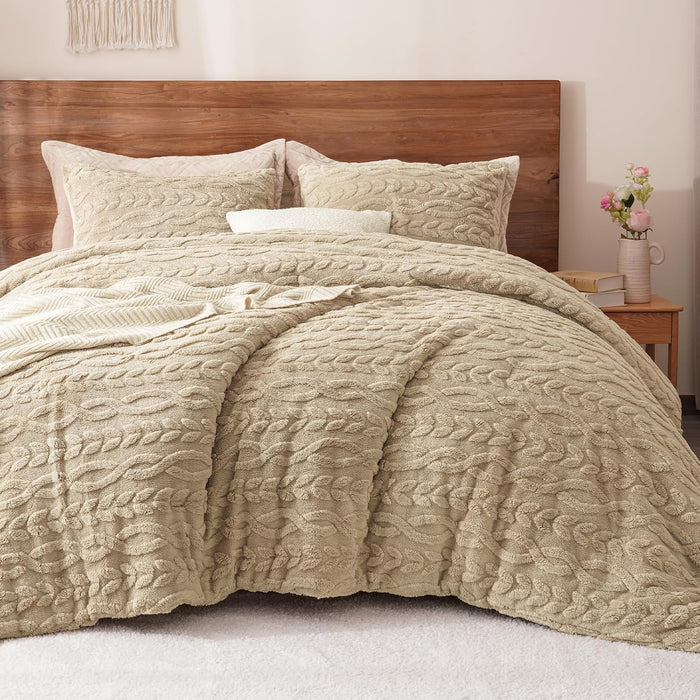 PHF Fluffy Sherpa Fleece Twin Comforter Set, 2 Pieces Warm Fuzzy Soft Bedding for Winter, 3D Tufted Flannel Plush Shaggy Bed Set, 1 Comforter (68"x90") and 1 Pillowcase (20"x26"), Dark Grey