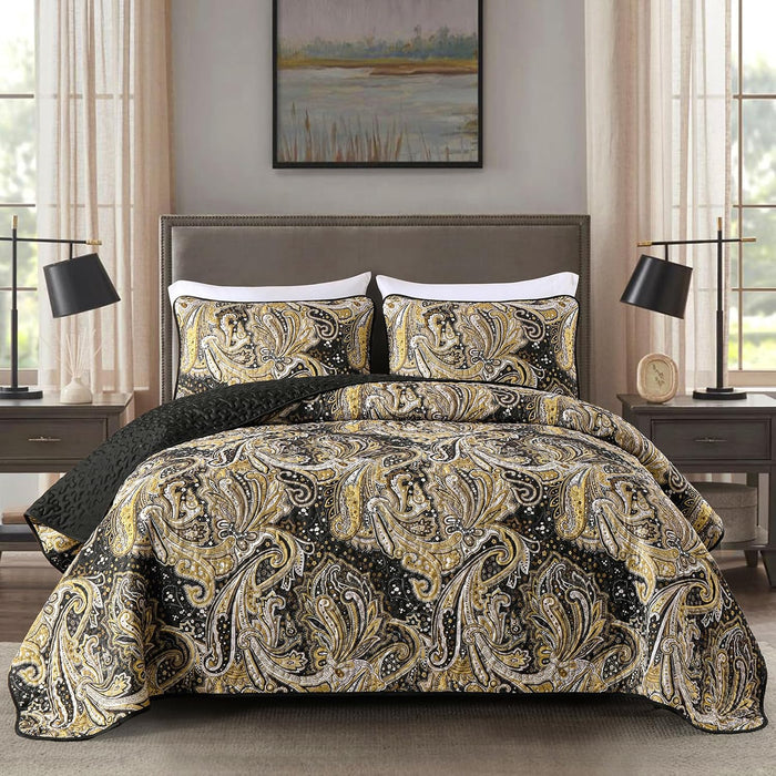DJY Red Paisley Quilt Set California King Boho Bedspread 3 Pieces, Soft Lightweight Microfiber Coverlet Set Paisley Floral Pattern Bedding for All Season, 112"x96"