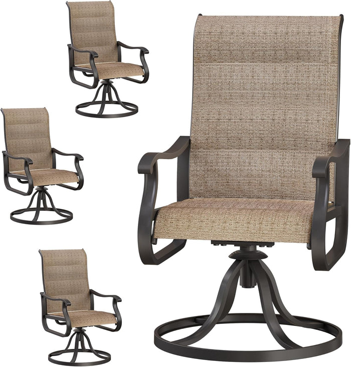 Patio Swivel Chairs Set of 2, Outdoor Dining Chairs with High Back, All-Weather Swivel Rocker Chair for Lawn, Porch or Garden (Brown)