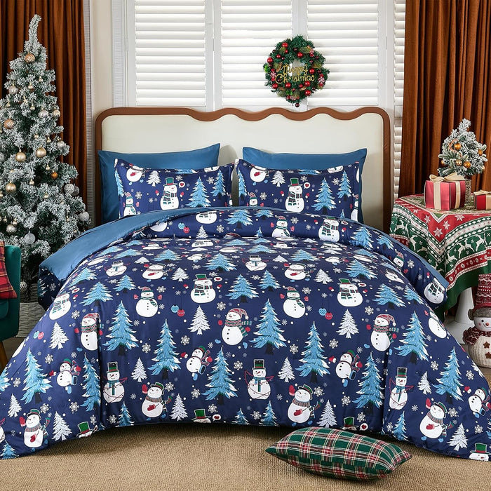 Christmas Queen Comforter Set 7 Pieces, Red Christmas Deer Pattern Bed in a Bag, Soft Reversible Bedding Set Xmas Holiday Decor 90"x90"