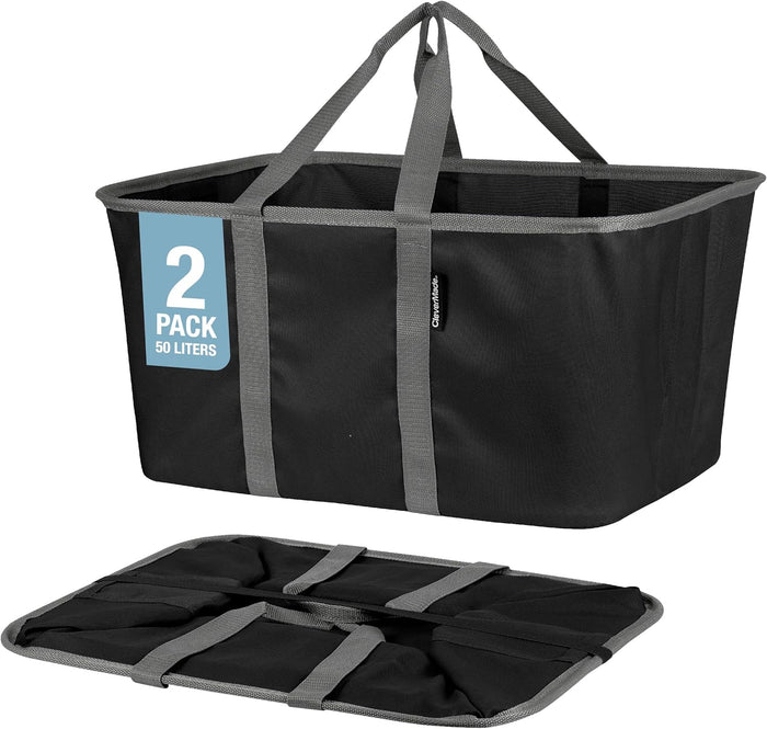 CleverMade Collapsible Laundry Tote - LUXE Mocha 2-Pack 50L - Foldable Storage Organization Container for Clothes Laundry Room Storage Solution