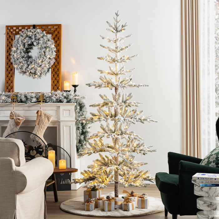Glitzhome 7.5ft Pre-Lit Green Fir Christmas Tree, Cascade Evergreen Slim Artificial Holiday Christmas Tree with with 350 Strawberry Lights,9 Functional Warm White/Multi-Color, Remote Controller