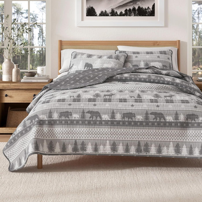 Great Bay Home Twin/Twin XL Reversible Rustic Lodge Olive Bedspread Quilt with Sham - All Season Cabin Coverlet Bedding Set (Includes 1 Quilt, 1 Pillow Sham)