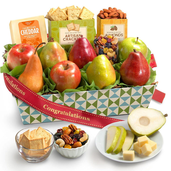 A Gift Inside Classic Fresh Fruit Basket Gift with Crackers, Cheese and Nuts for Holiday, Thank You, Birthday, Get Well, Anniversary, Corporate