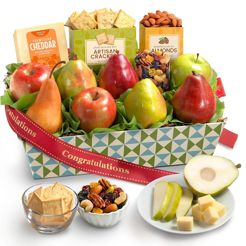 A Gift Inside Classic Fresh Fruit Basket Gift with Crackers, Cheese and Nuts for Holiday, Thank You, Birthday, Get Well, Anniversary, Corporate