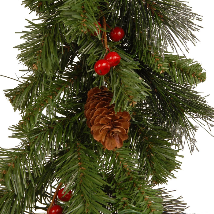 National Tree Company Pre-Lit Artificial Christmas Garland, Green, Crestwood Spruce, White Lights, Decorated with Glitter, Pinecones, Berry Clusters, Battery Operated, Christmas Collection, 9 Feet