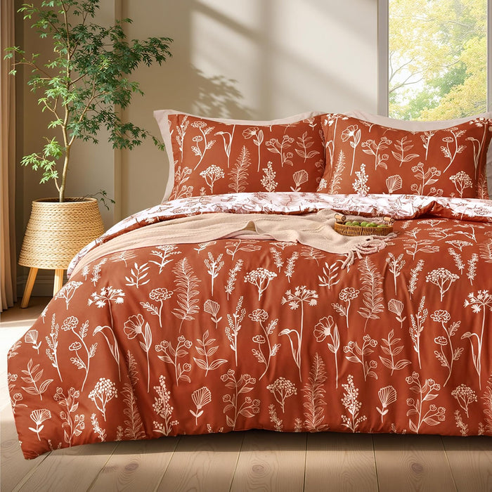 Joiedomi Full Size Comforter Set Olive Green, 3 Pieces Floral Full Bedding Set with 1 Soft Reversible Botanical Comforter and 2 Pillow Shams, Bed in a Bag for All Seasons