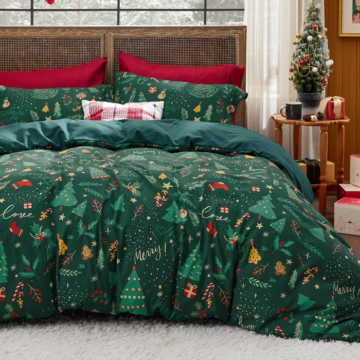 Bedsure Christmas Duvet Cover Queen - Christmas Bedding Set, Reversible Buffalo Check Printed Plaid Duvet Cover, 3 Pieces Bedding Set with 2 Pillow Shams (Queen, Reindeer)