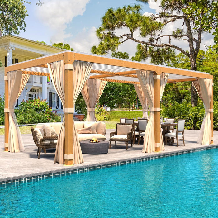 MELLCOM Louvered Pergola - 10x10 Aluminum Pergola with Adjustable Louvered Roof, Waterproof Curtains and Nets, Gray