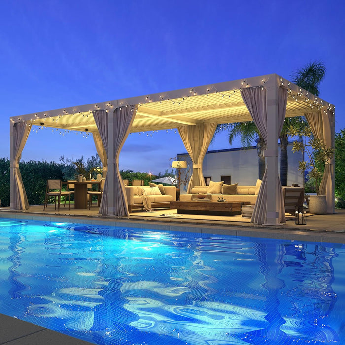 MELLCOM Louvered Pergola - 10x10 Aluminum Pergola with Adjustable Louvered Roof, Waterproof Curtains and Nets, Gray