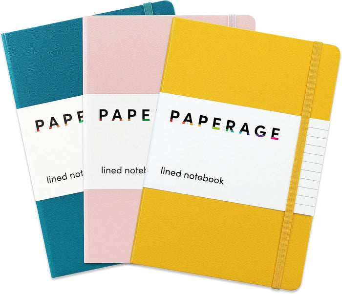PAPERAGE Lined Journal Notebook, 10 Pack, (Bright Rainbow), 160 Pages, Medium 5.6 in x 8 in - 100 GSM Thick Paper – Hardcover Journaling Notebook for Work, School & Note Taking