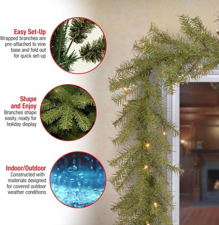 National Tree Company Pre-Lit Artificial Christmas Garland, Green, Norwood Fir, White Lights, Plug In, Christmas Collection, 9 Feet