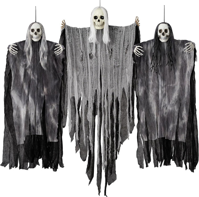 JOYIN 3 Pack Hanging Halloween Skeleton Ghosts Decorations, Grim Reapers for Best Halloween Outdoor Decorations