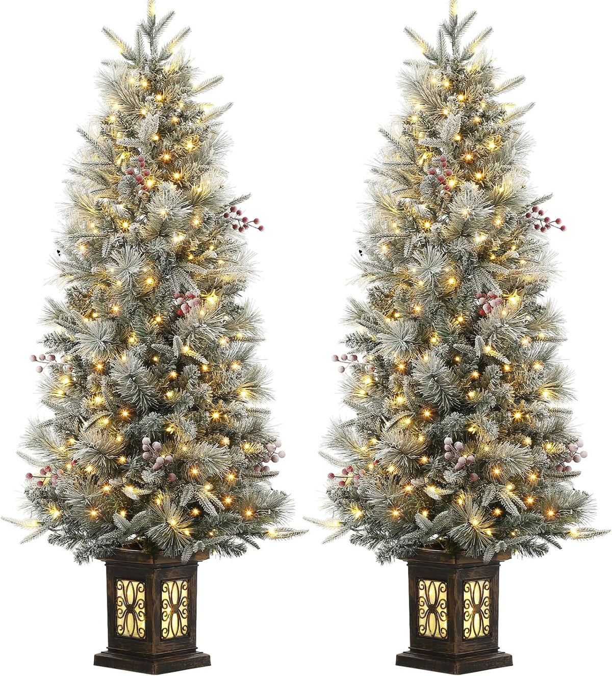 4.5 Ft Artificial Fiber Optic Christmas Tree, Pre-Lit Artificial Potted Xmas Tree with 300 Led Lights, 8 Lighting Modes, Includes Antique Urn Base, 1 PCS