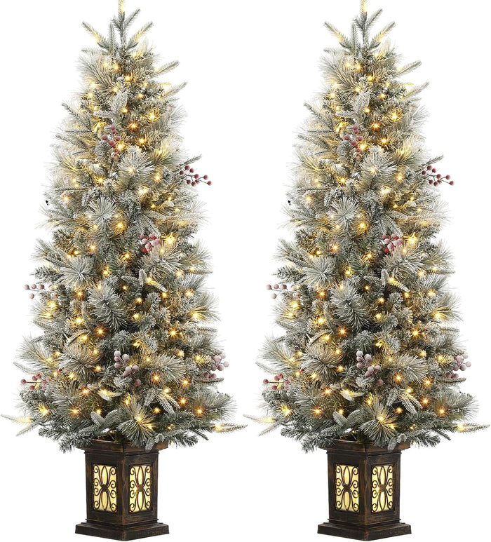 4.5 Ft Artificial Fiber Optic Christmas Tree, Pre-Lit Artificial Potted Xmas Tree with 300 Led Lights, 8 Lighting Modes, Includes Antique Urn Base, 1 PCS