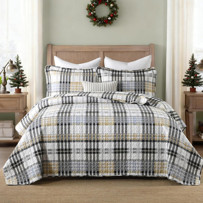 Terracotta Comforter Set, Cotton Quilt King Size, Orange Gray Quilt Set Bedding Set, Farmhouse Striped Bed Set，Soft Striped Bedspread Set King All Season 3 Piece