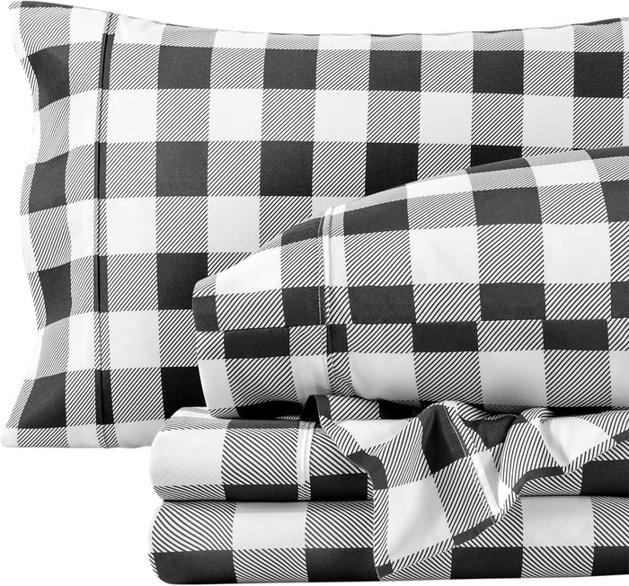 Bare Home Queen Sheet Set - Luxury 1800 Ultra-Soft Microfiber Double Brushed - Deep Pockets - Easy Fit - 4 Piece Set - Bedding Sheets & Pillowcases (Queen, Gingham Blue)