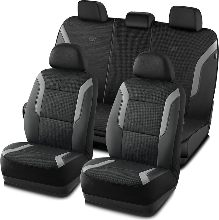 Skechers Men's Memory Foam Seat Covers, Air Cool Mesh Thick Car Seat Covers, Car Seat Covers Front Seats Airbag Compatible, Universal Automotive Comfort for Most Cars, Vans, Trucks, SUV,Black