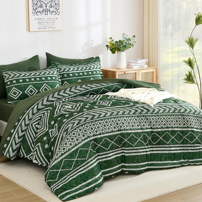Yiran Black Comforter Set Queen Size, Boho Aztec Comforter Bedding Set, 7 Piece Bohemian Summer Bed in a Bag, Soft Microfiber Striped Complete Bedding Set with Sheets for All Season