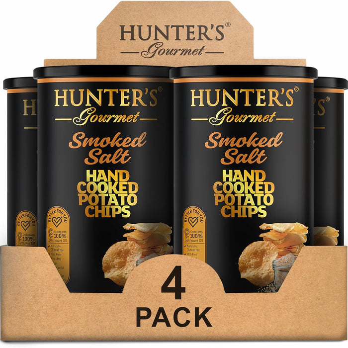Hunter's Gourmet Hand-Cut Chips | Free from Preservatives & Artificial Colors | Cholesterol-Free | Himalayan Pink Salt Crisps | Great for Special Occasions | Non-GMO | Pack of 4 | 40g