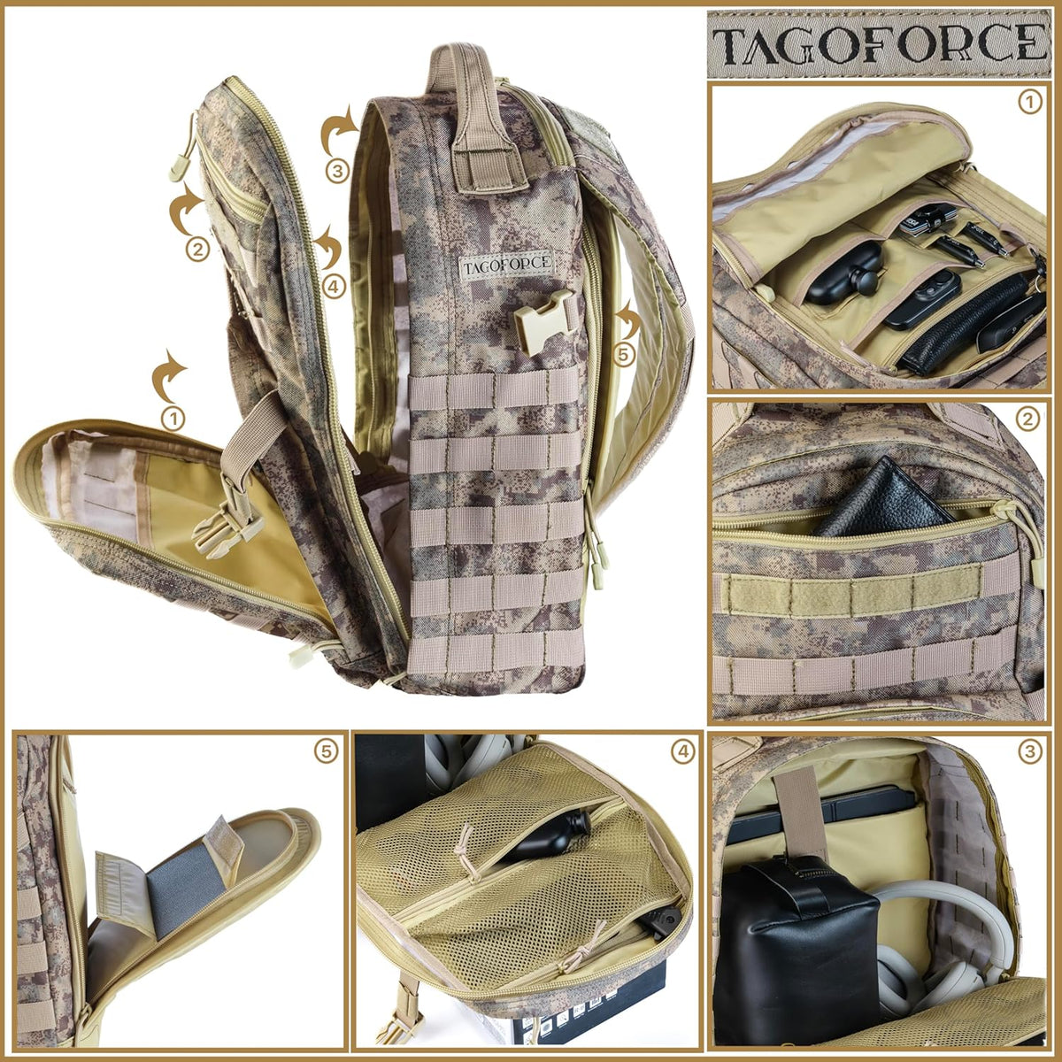 Tactical Military Camo Backpack 40L – Army Molle Assault Pack with Hydration Compartment, Multiple Pockets, Heavy Duty Bug Out Bag for Hiking, Camping, Survival, Outdoor Gear
