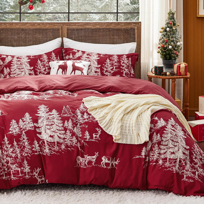 Bedsure Christmas Duvet Cover Queen - Christmas Bedding Set, Reversible Buffalo Check Printed Plaid Duvet Cover, 3 Pieces Bedding Set with 2 Pillow Shams (Queen, Reindeer)