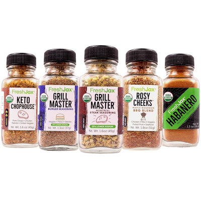 FreshJax Cookout Seasoning Gift Set – 5 Organic All-Purpose Spices for Grilling, BBQ & Cooking – Gift-Ready Box for Men