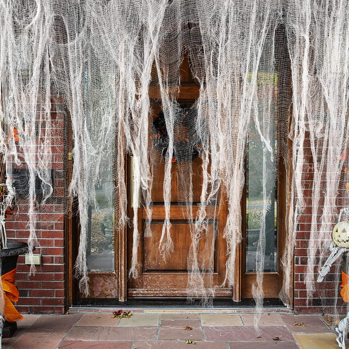 Watayo 500 x 39 Inch Large Size Halloween Spooky Cloth, Halloween White Scary Creepy Cloth, Windows Doorways Cover Gauze for Halloweens Haunted House Party Decor