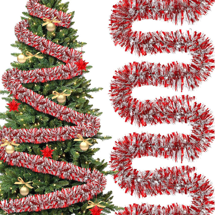 177 Feet Christmas Tinsel Garland Metallic Shiny Hanging Christmas Tree Tinsel Garland Ornaments for Indoor Outdoor Party Wedding Holiday(Red Green Gold)