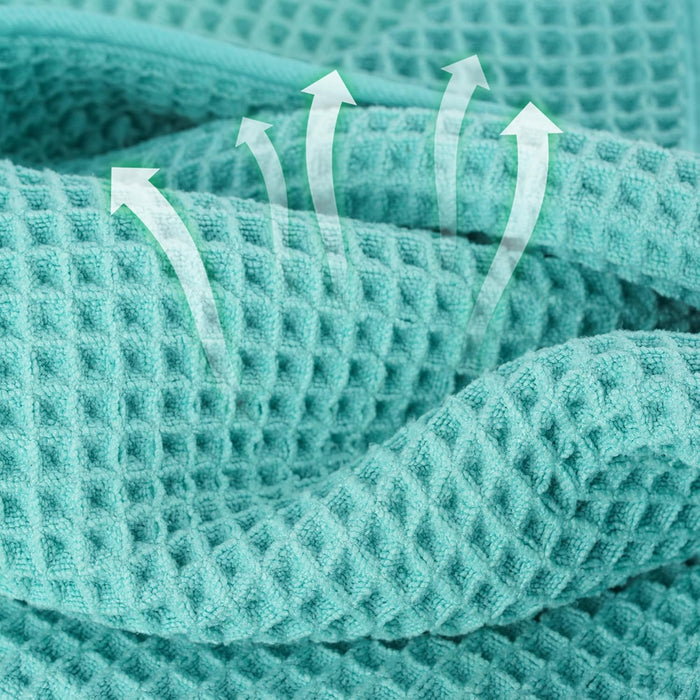Microfiber Waffle Face Towels, 4 Pieces, Soft, Absorbent, Fast Drying, Lint Free (Turquoise)