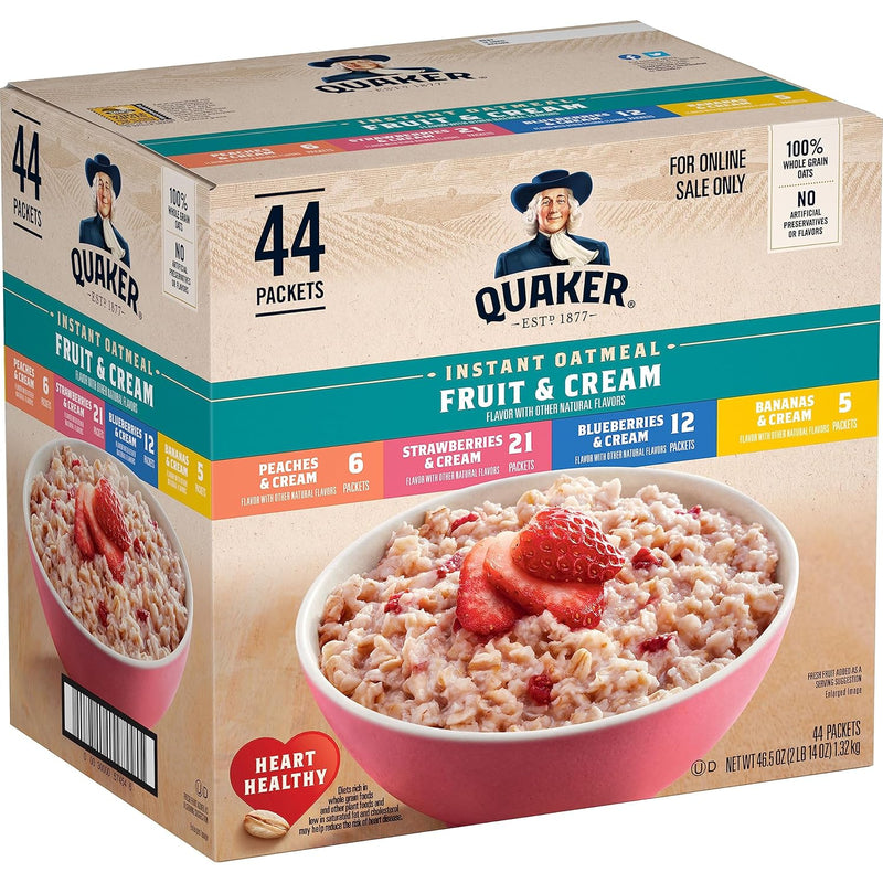 Quaker Instant Oatmeal, Peaches & Cream, 1.05oz, 44 Counts (Pack of 1)