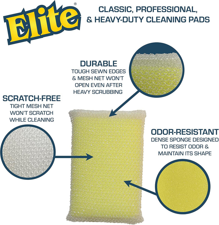 Elite All Purpose Cleaning Pad, 6 Pads (2x3pack), Non Scratch, Dish Sponge, Scrubber, Sponges for Kitchen and Household Use, Made in USA