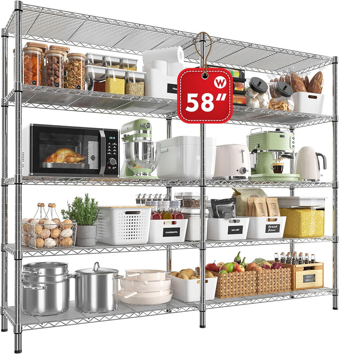 REIBII 69.8" W Storage Shelves 1250LBS Wire Shelving Unit 4 Tier Metal Shelving for Storage Rack Shelves Adjustable Heavy Duty Garage Shelf Pantry Shelves Kitchen Shelving, 69.8"Wx15.8"Dx62.9"H,Black