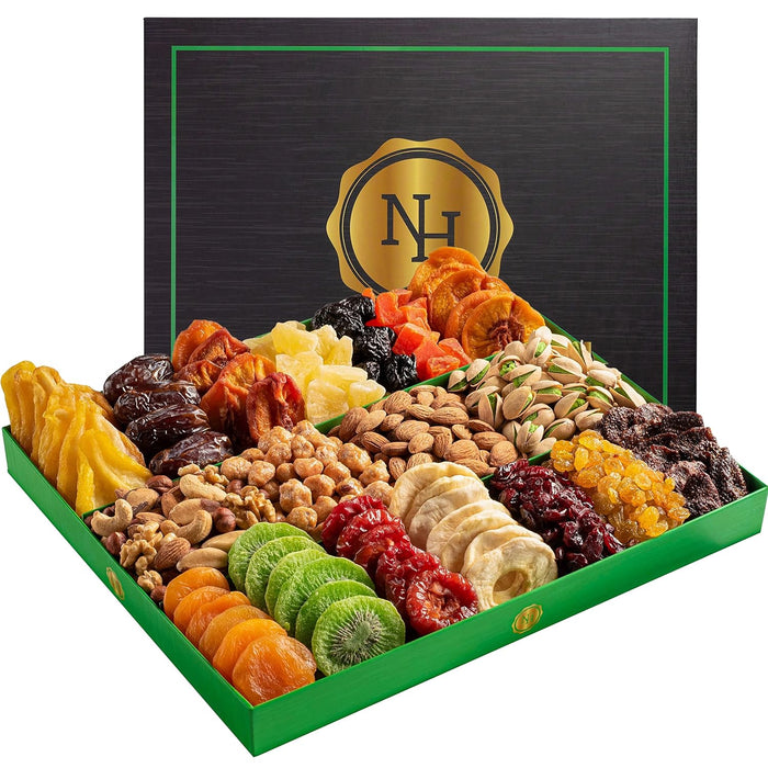 Thanksgiving Dried Fruit & Nuts Gift Basket - Fresh Dried Fruit & Nuts Gift Basket - Assorted Food Gift Box for Christmas, Holiday, Family, Sympathy, Men & Women.