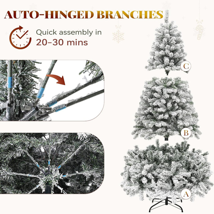YITAHOME Snow Flocked Artificial Full Christmas Tree, Christmas Pine Tree with 880 Branch Tips, and Foldable Base for Home, Party Decoration(6ft)