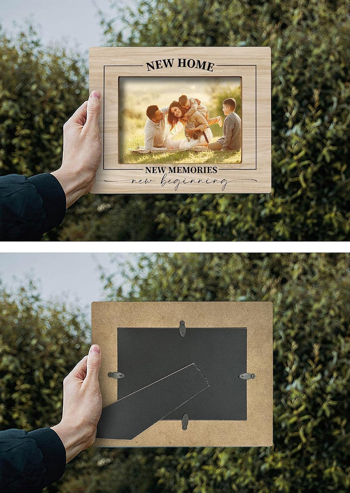 FONDCANYON New Home New Memories Housewarming Picture Photo Frame, 8 x 10 Inch, Beige Wooden Frame, Holds 5x7 Inch Photos