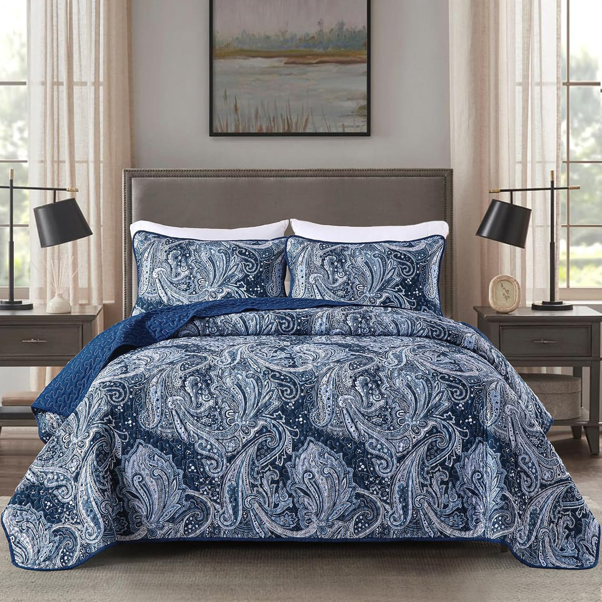 DJY Red Paisley Quilt Set California King Boho Bedspread 3 Pieces, Soft Lightweight Microfiber Coverlet Set Paisley Floral Pattern Bedding for All Season, 112"x96"