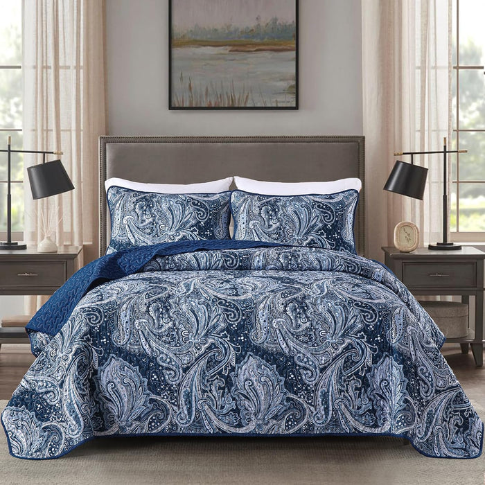 DJY Red Paisley Quilt Set California King Boho Bedspread 3 Pieces, Soft Lightweight Microfiber Coverlet Set Paisley Floral Pattern Bedding for All Season, 112"x96"
