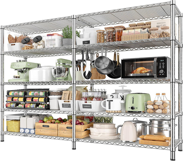 REIBII 69.8" W Storage Shelves 1250LBS Wire Shelving Unit 4 Tier Metal Shelving for Storage Rack Shelves Adjustable Heavy Duty Garage Shelf Pantry Shelves Kitchen Shelving, 69.8"Wx15.8"Dx62.9"H,Black