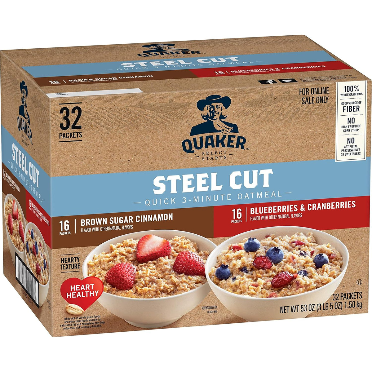 QUAKER Instant Oatmeal, USDA Organic, Non-GMO Project Verified, 3 Flavor Variety Pack, Individual Packets, 32 Count (Pack of 1)