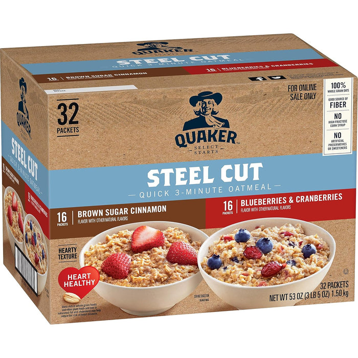 QUAKER Instant Oatmeal, USDA Organic, Non-GMO Project Verified, 3 Flavor Variety Pack, Individual Packets, 32 Count (Pack of 1)