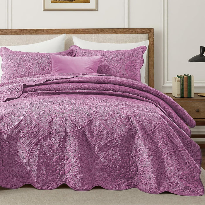 IR Imperial Rooms Queen Quilt Bedding Set Size (90" x 96") + 2 Pillow Shams (20" x 26"+ 2") - 3 Pcs All Season Lightweight Reversible Microfiber Coverlet Embossed Quilt Bedspread (Grey)
