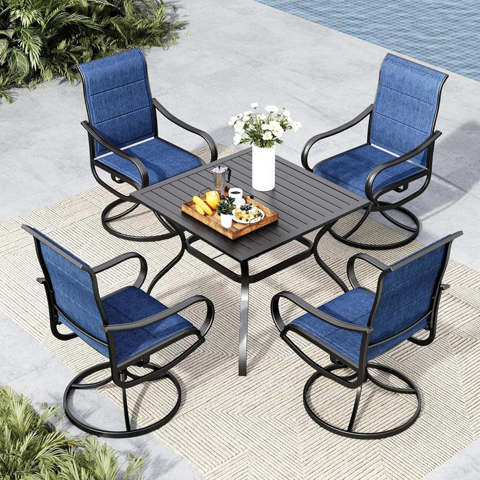 MFSTUDIO Outdoor Dining Set for 4，Round Patio Table and Chairs Set with Umbrella Hole, 5 Piece Patio Furniture Set for Deck, Backyard, Poolside & Garden