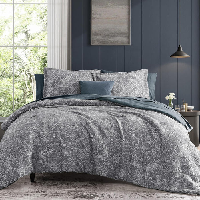 MaiRêve Charcoal Grey Queen Comforter Set, Textured Design Grey Crinkle Bed in A Bag Queen Size, Queen Comforter Set with 7 Pieces with Comforter, Sheets, Pillowcases & Shams 90"x 90"
