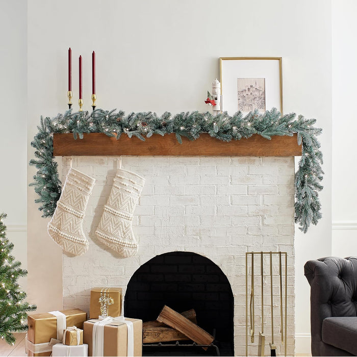 National Tree Company Pre-Lit 'Feel Real' Artificial Christmas Garland, Green, Arctic Spruce, White Lights, Decorated With Pine Cones, Plug In, Christmas Collection, 9 Feet
