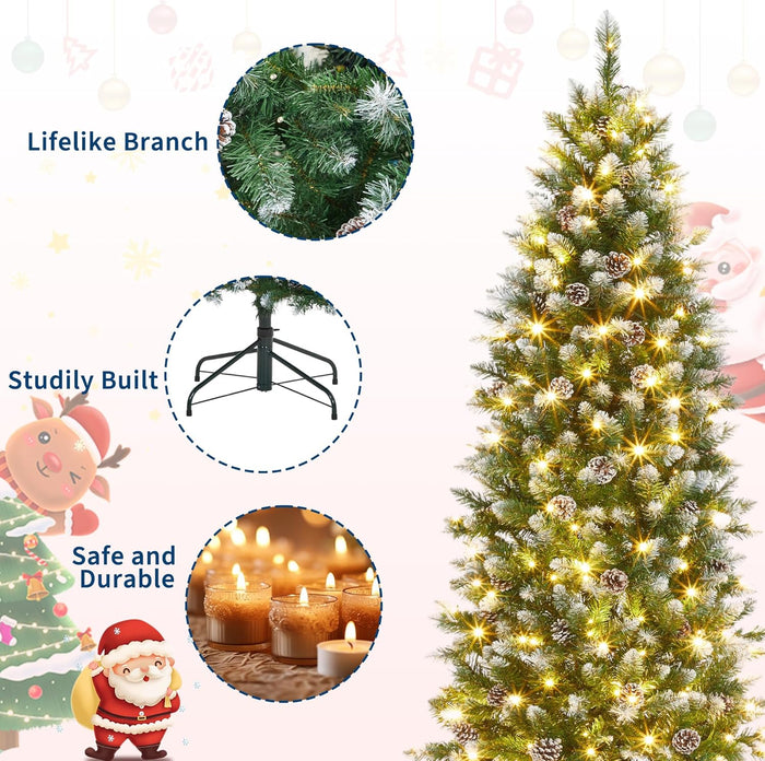 GAOMON Pencil Christmas Tree,6FT Artificial Pre-Lit Christmas Tree, Xmas Tree with Metal Stand, Artificial Tree for Home Party Office Holiday Decoration