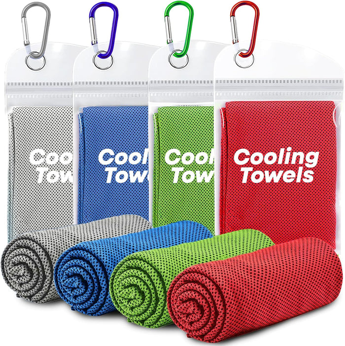 4 Pack Cooling Towels (40"x 12"), Soft Breathable Gym Towels, Tough Outdoors Ice Towel for Neck and Face, Camp Essentials Microfiber Sweat Towels for Gym, Run, Yoga, Workout, Travel, Climb