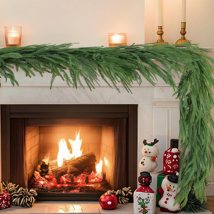 6 Ft Christmas Garlands Norfolk Pine Garlands, Real Touch Artificial Xmas Greenery Garland for Mantel, Staircase, Tabletop - Indoor Outdoor Winter Christmas Decor