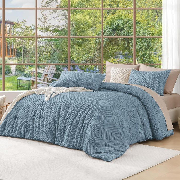 Andency King Size Comforter Set Beige, 3 Pieces Boho King Bedding Comforter Set Cream, All Season Soft Lightweight Tufted Textured Down Alternative Comforter Fluffy Bed Set