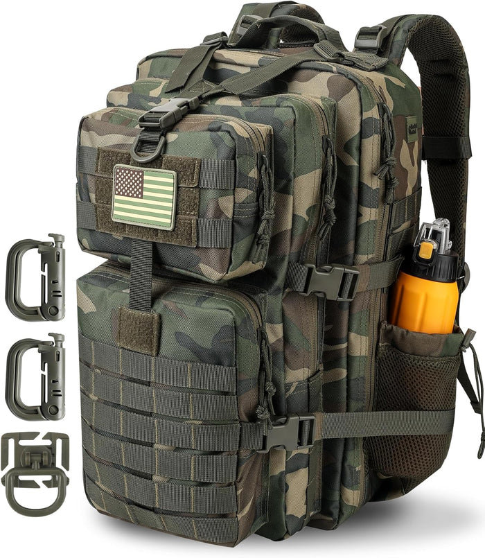 30L MOLLE Assault Pack, Tactical Backpack Military Army Camping Rucksack with Bottle Holder, 3-Day Pack, Olive Green